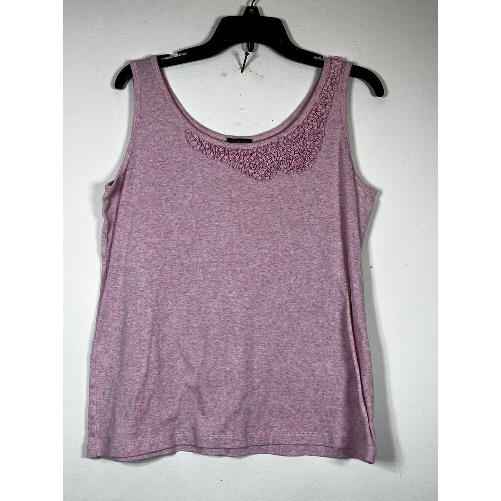 Talbots Tank Top Womens Petite Large LP Pink Scoop Neck Ruffle Cotton Jersey